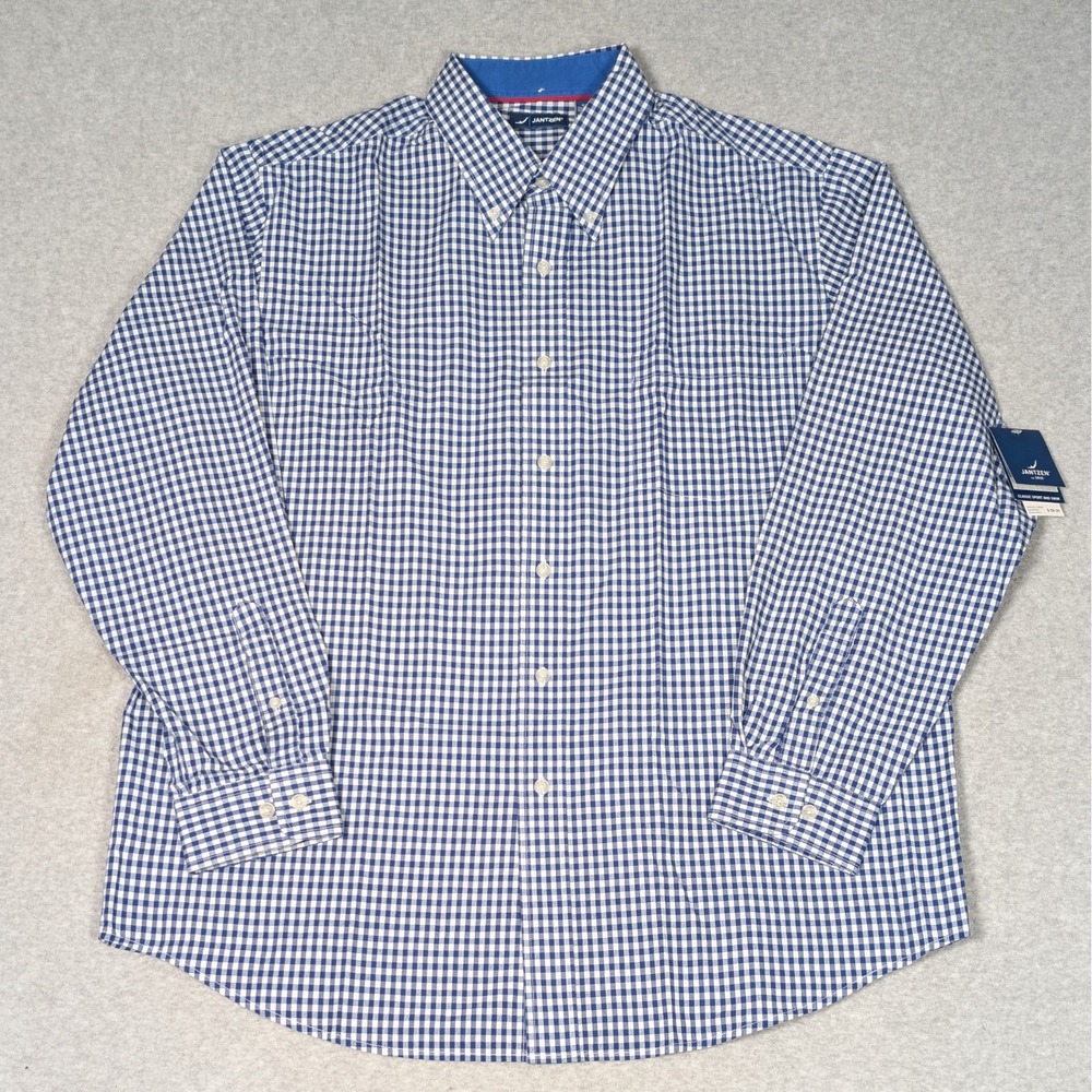 Jantzen Button Down Shirt Men's XL Long Sleeve Blue Plaid Sport/Swim New MSRP$50